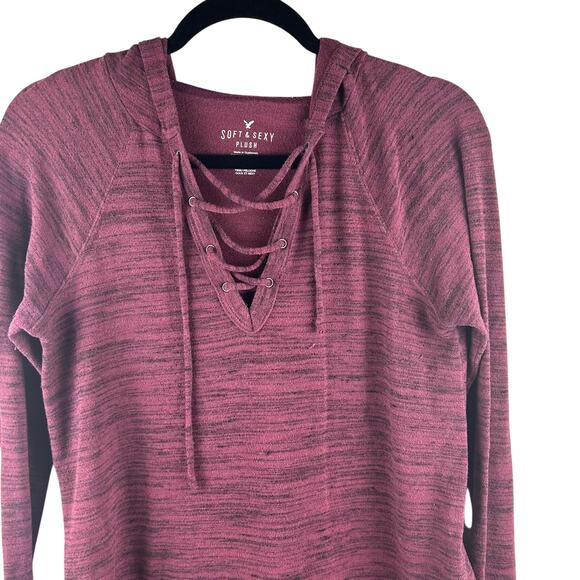 American Eagle Soft & Sexy Lace-Up Hooded Long‎ Sleeve Top (M) - Picture 1 of 5